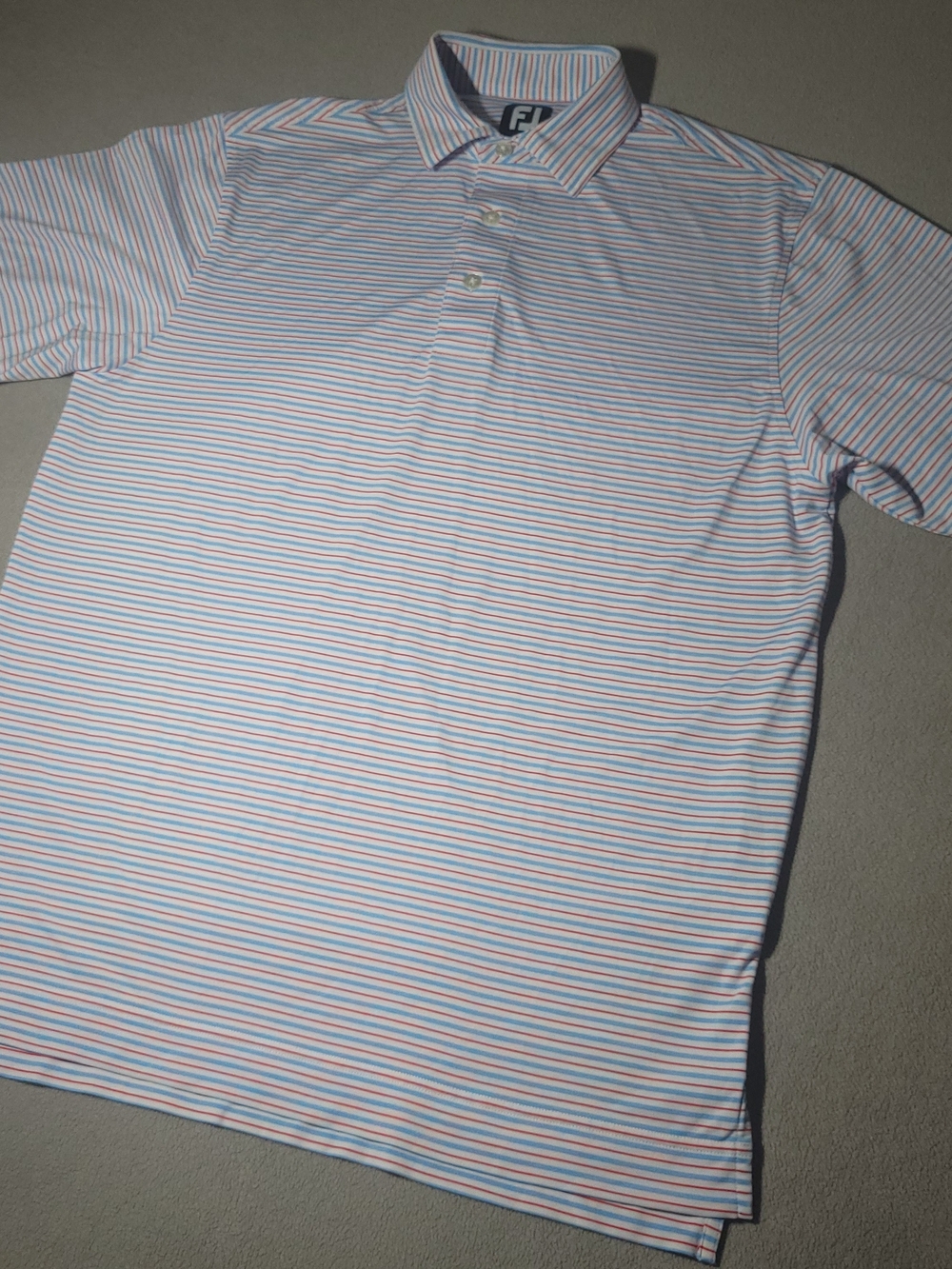 FootJoy Lisle Classic Stripe Golf Polo Shirt Mens M Medium Red White Blue
